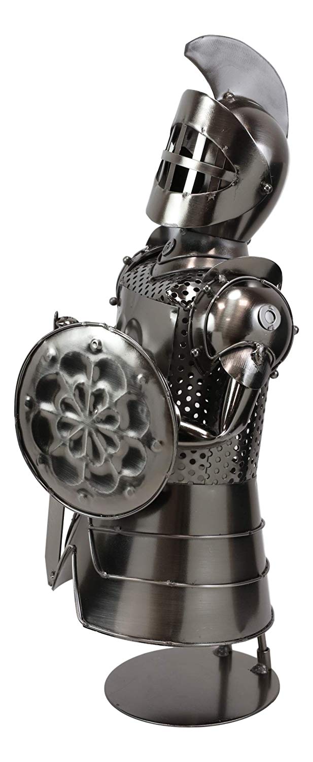 Ebros Gift Medieval Suit of Armor Spartan Mohawk Knight with Sword and Shield Hand Sculpted Steel Metal Wine Bottle Holder Caddy Decor