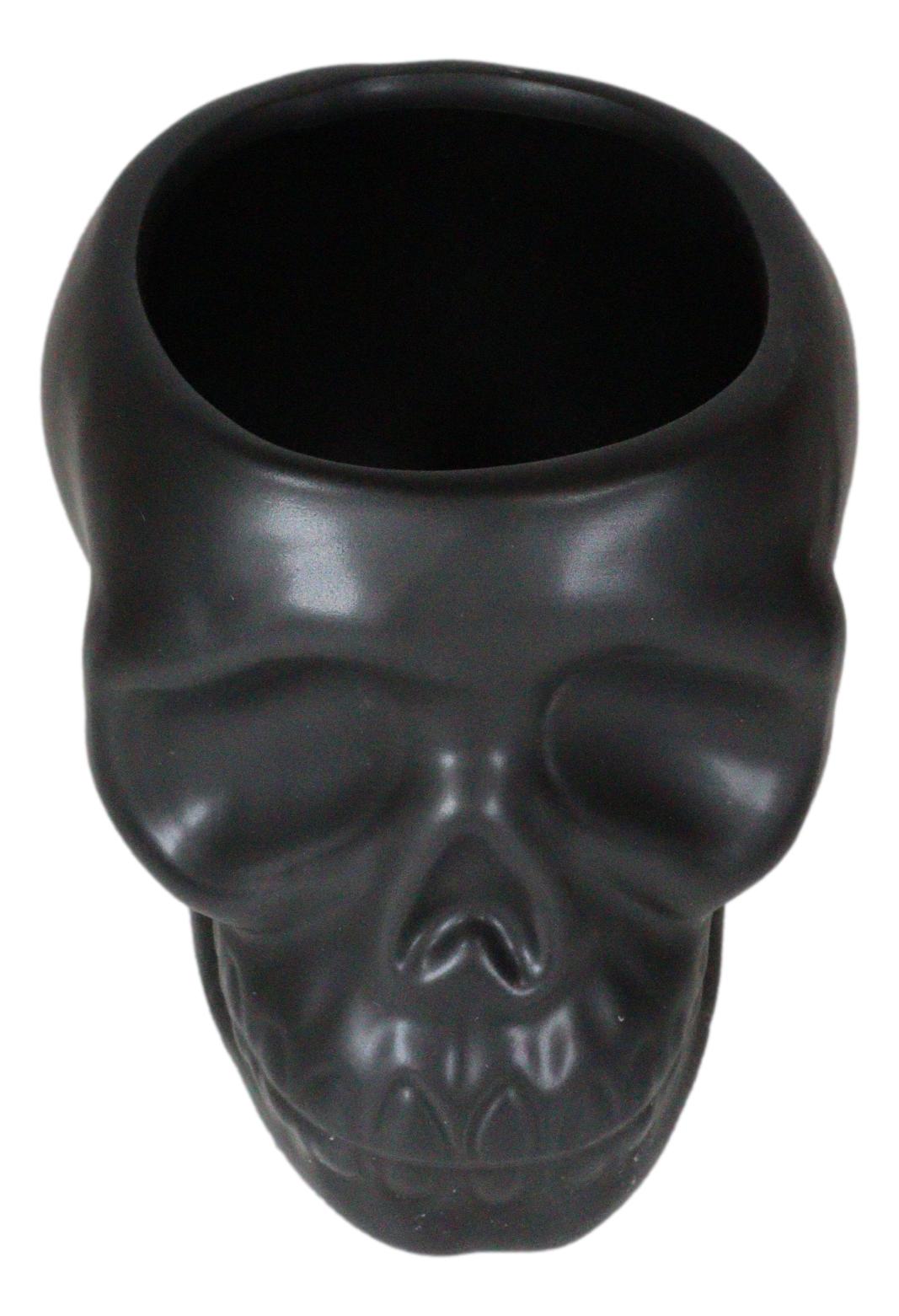 Pack Of 2 Black Ceramic Day Of The Dead Ghastly Skull Planter Bowl Pot Figurine