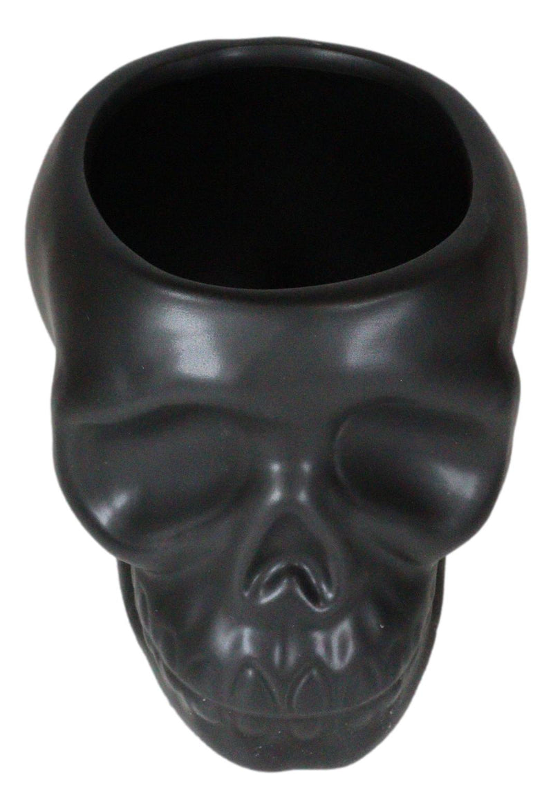 Pack Of 2 Black Ceramic Day Of The Dead Ghastly Skull Planter Bowl Pot Figurine
