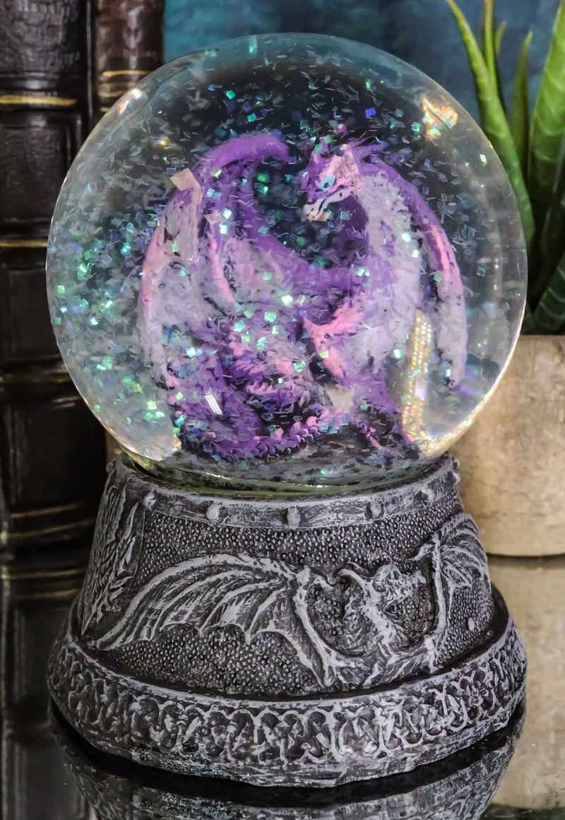 Mythical Purple Midnight Dragon Water Globe Figurine With Glitters 4.75"H