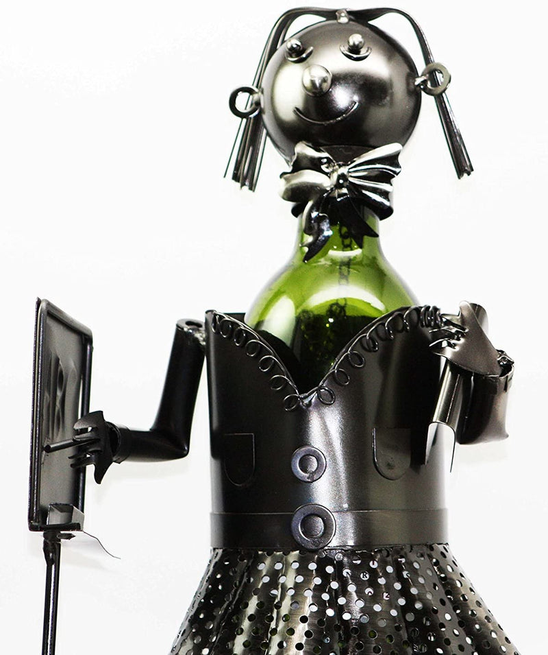13" Tall Female Teacher With Lesson Board Hand Made Metal Wine Bottle Holder Caddy Figurine
