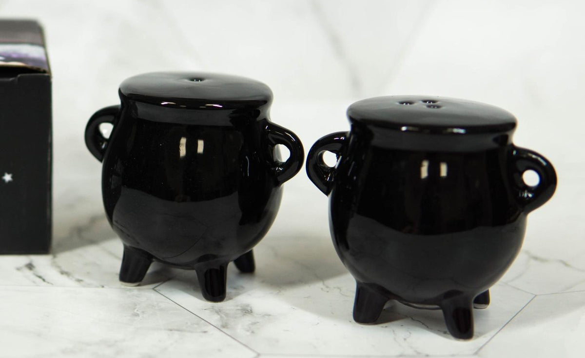 Ebros Halloween Witching Hour Witch Magic Black Cauldrons Salt N Pepper Shakers - Ebros Gift