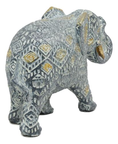Ebros Silver Gold Patterned Elephant 6.5"L Feng Shui Elephant Mother Figurine