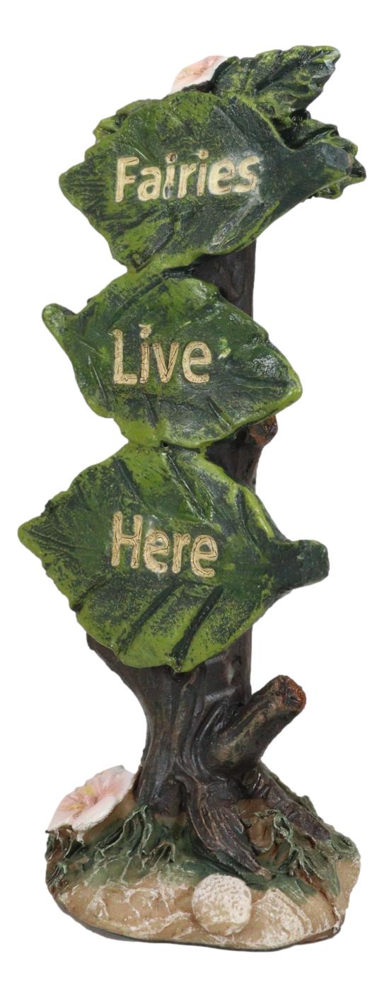 Fairy Garden Miniature Fairies Live Here Flowering Tree Leaves Sign Sculpture