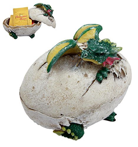 Ebros Fantasy Green Baby Dragon Egg Hatchling Decorative Box Figurine 5" Long