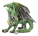 Ebros Metallic Green and Silver Crouching Emerald Dragon Statue 4.75" Long Figurine