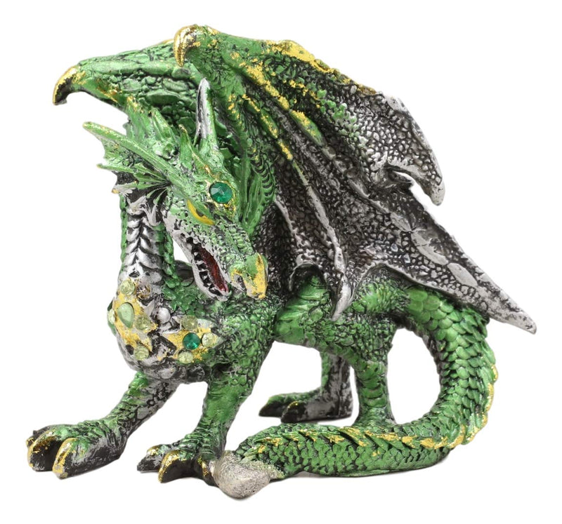 Ebros Metallic Green and Silver Crouching Emerald Dragon Statue 4.75" Long Figurine