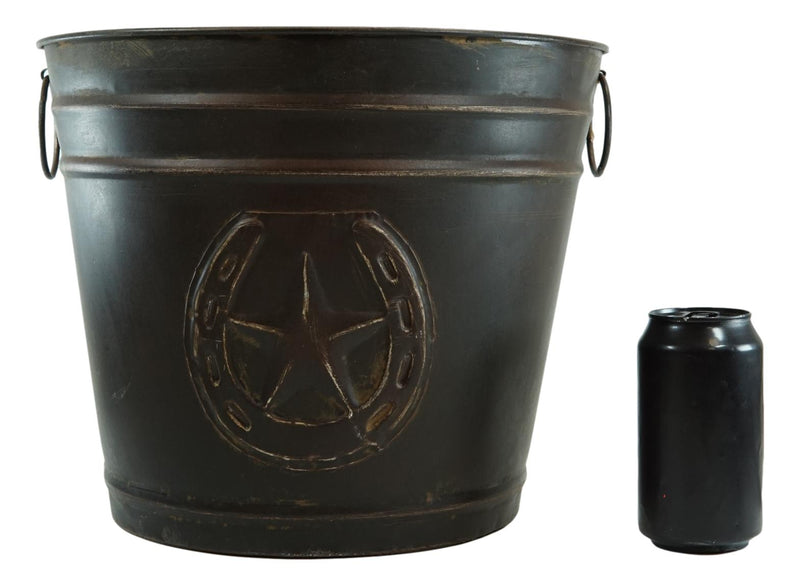 Rustic Western Star With Lucky Horseshoe Old Fashioned Bucket Vase Or Waste Bin