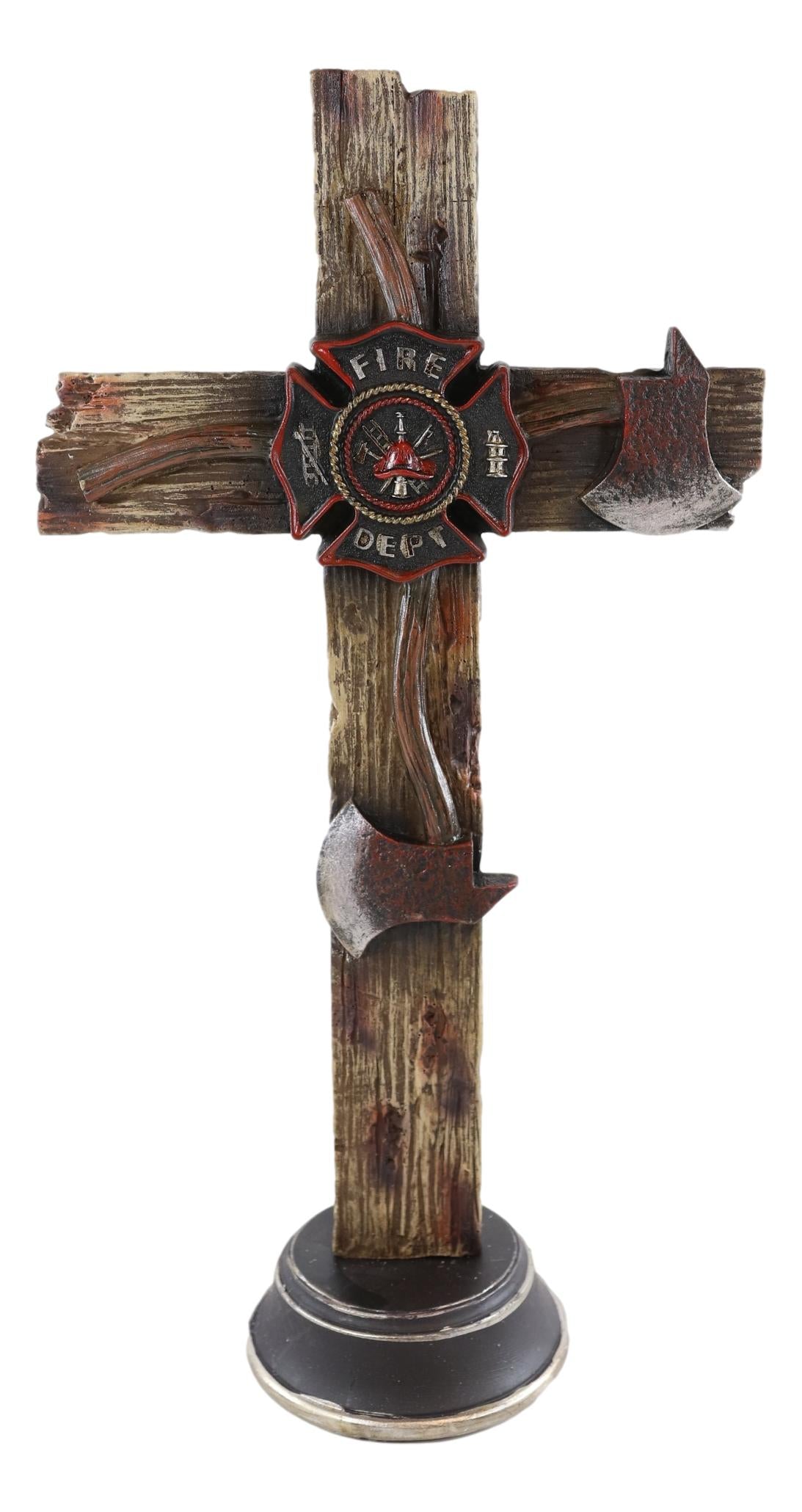 Rustic Western Fire Department Maltese Cross Fireman Axes Desktop Plaque Cross