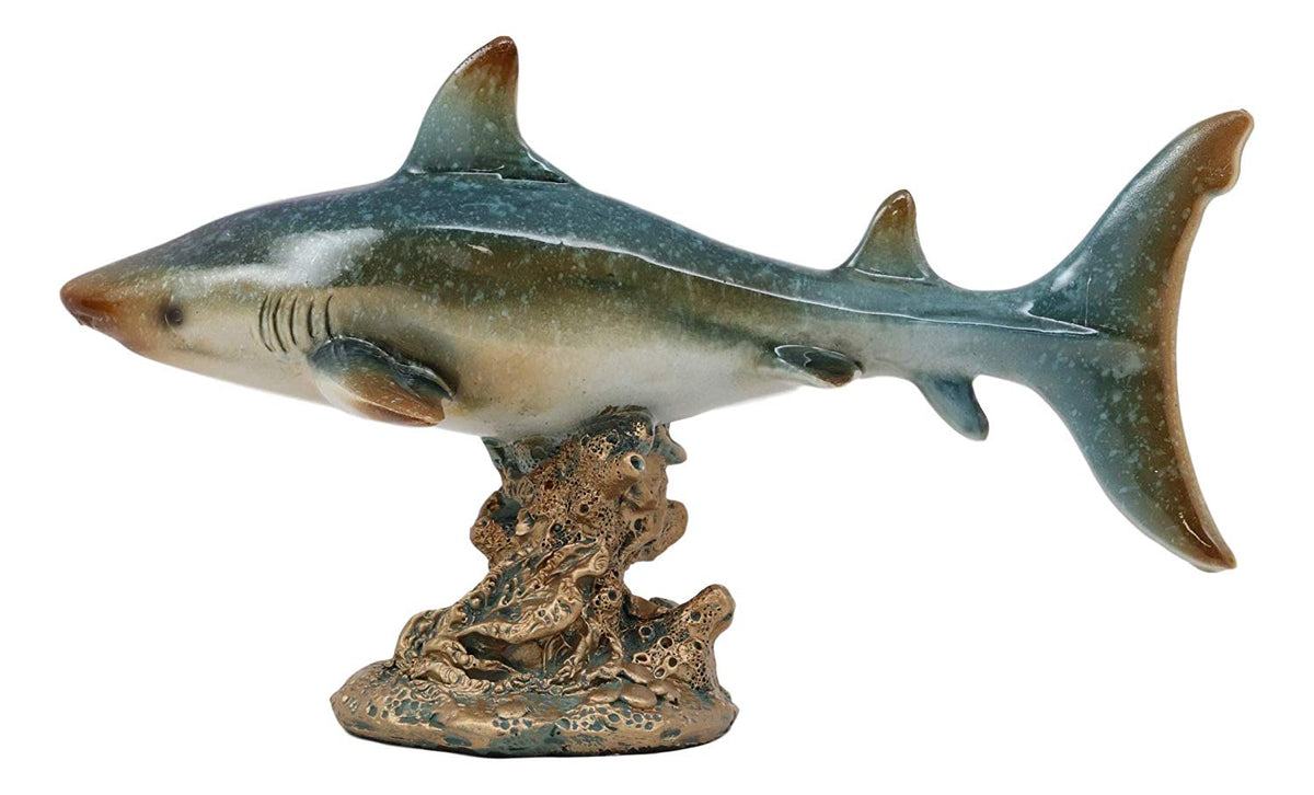 Ebros Gift 7" Long Ocean Marine Beach Coastal Predator Great White Shark Swimming Over Coral Reefs Statue Deep Blue Sea Apex Hunter Sharks Fish Figurine Home Decor - Ebros Gift
