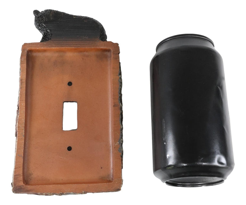 Set of 2 Rustic Faux Tree Bark With Black Bear Single Toggle Wall Switch Plates