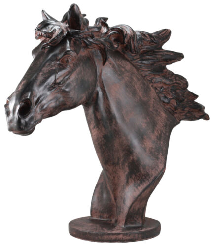 Large Antique Bronze Resin Finish Stallion Horse Head Bust Statue 20.25"Long