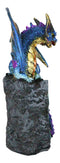 Metallic Blue Iridescent Dragon On Faux Geode Rock Quartz Crystal Cove Figurine