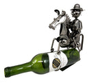 Western Giddy Up Ranger Cowboy W/ Horse Metal Wine Bottle Holder Caddy Figurine