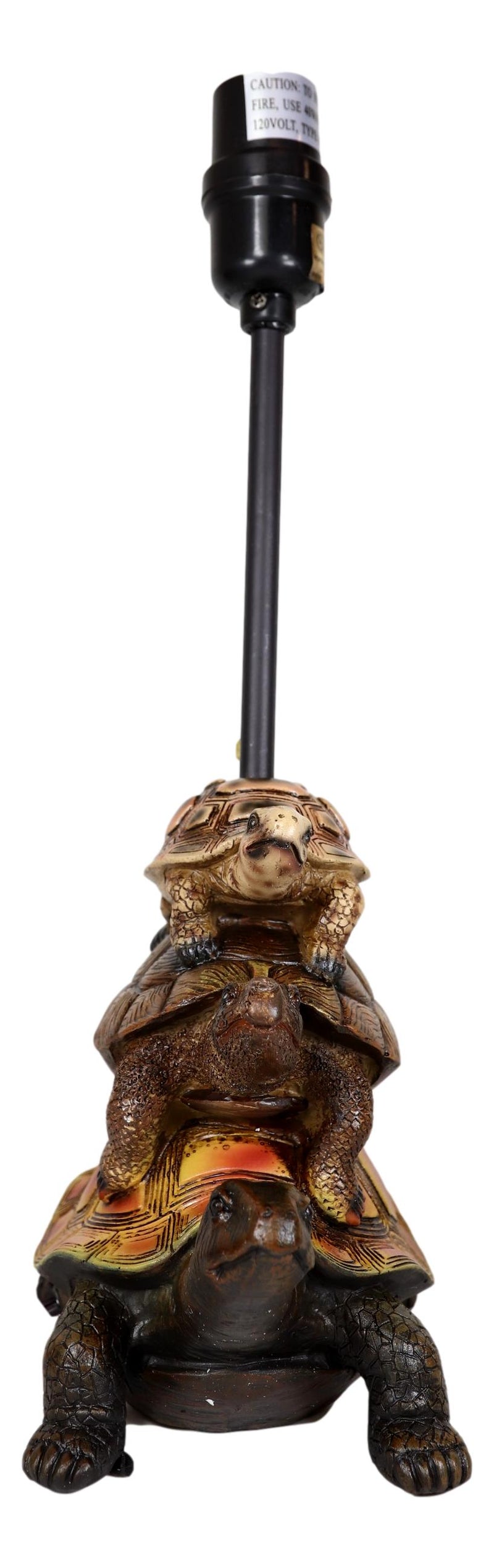 Nautical Marine Reptile Stacked Tortoises Turtles Desktop Table Lamp With Shade