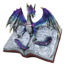 Guardian Of Bibliography Purple Blue Dragon Emerging Out Of Spell Book Figurine