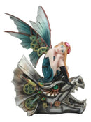 Steampunk Pilot Aviator Fairy Riding Mechanical Cyborg Dragon Head Statue 10"H