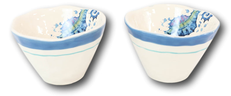 Nautical Blue And White Seahorse Cereal Small Rice Soup Ceramic Bowls Pack Of 2