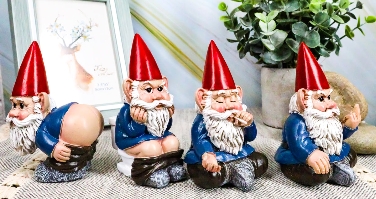 Ebros 4" Tall Badass Naughty Gnome Figurines Collectible Set of 4 Dwarf Decors