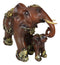 Thai Buddhism Noble Wood Finished Resin Mother Elephant With Calf Figurine Decor