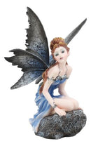 Ebros Pretty Blue Fairy Sitting On Rock Figurine 6.25" Tall Fairy Garden Decor Resin Statue