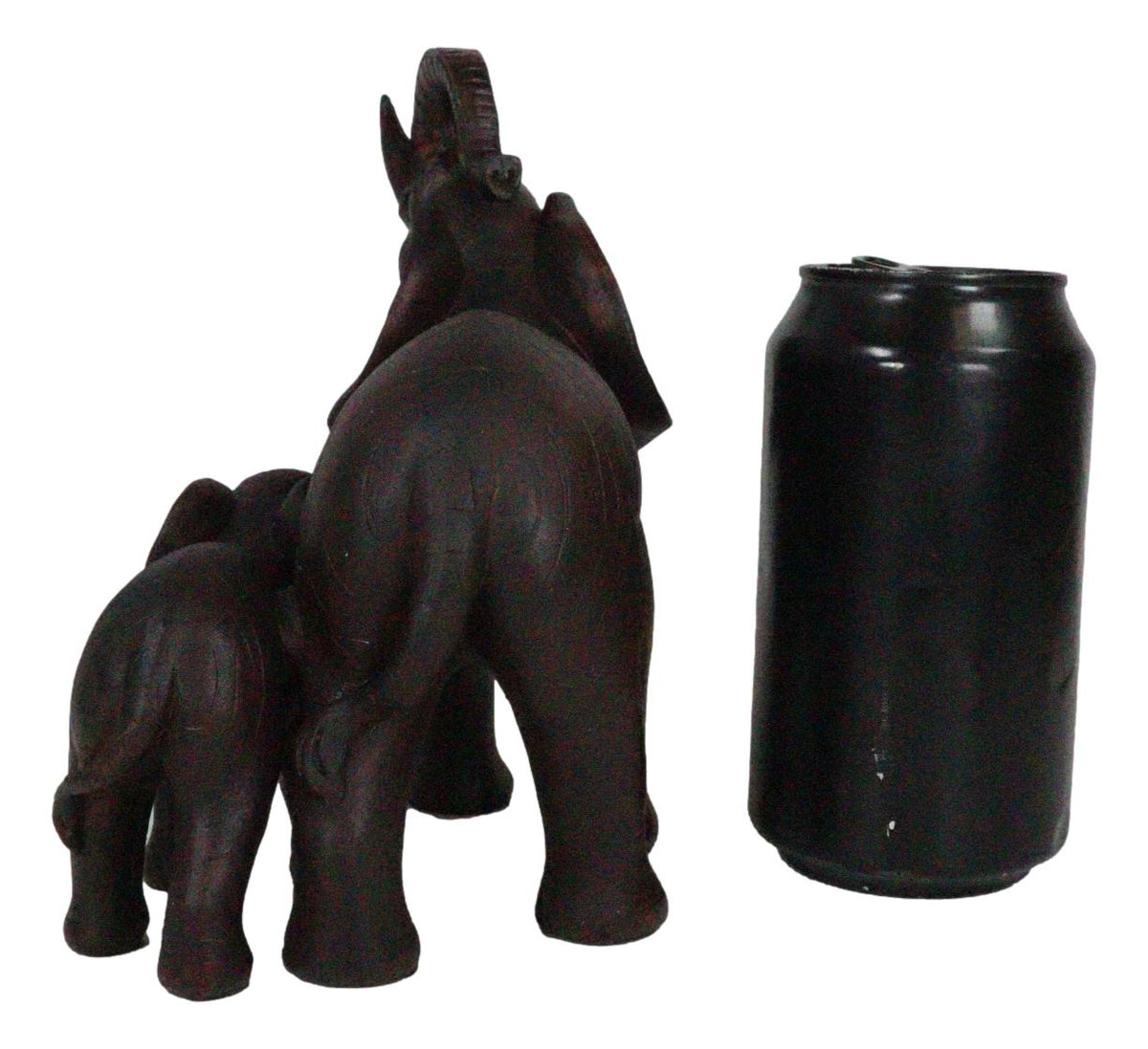 Safari Trunk Up Elephant Father and Calf Family Figurine In Faux Wood Finish