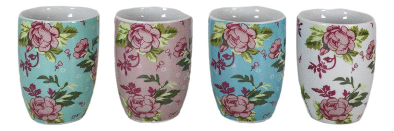 Ebros Victorian Floral Blossoms Porcelain 8oz Mug 4"Tall Coffee Tea Cup Set of 4 - Ebros Gift