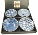 Ebros Made In Japan 4 Piece Geometry Ceramic Dining Rice Meal Soup Bowls 5.5"Diameter