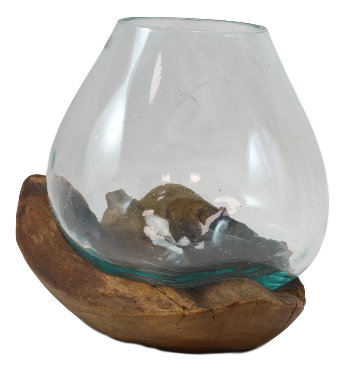 Balinese Handicraft Natural Driftwood With Fitted Hand Blown Glass Bowl 8.5"H - Ebros Gift