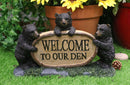 Ebros Welcome To Our Den Rustic Forest Papa Mama Cub Black Bears With Log Sign Statue