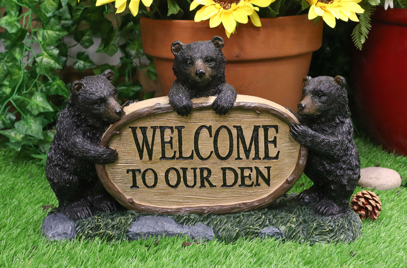 Ebros Welcome To Our Den Rustic Forest Papa Mama Cub Black Bears With Log Sign Statue