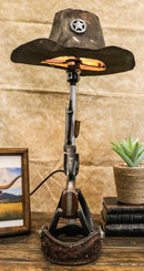 Western Six Shooter Gun Horseshoes Heel Spur Side Table Lamp With Cowboy Hat