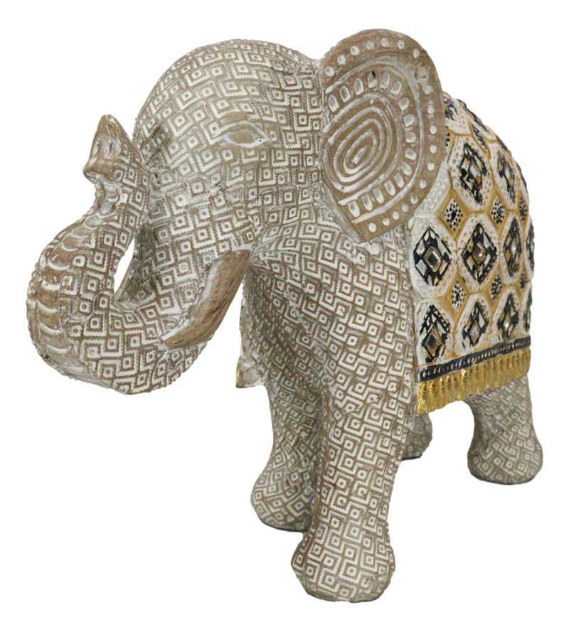 Silver Grey Accent Mosaic Design Noble Elephant With Trunk Up Statue 9"L Decor