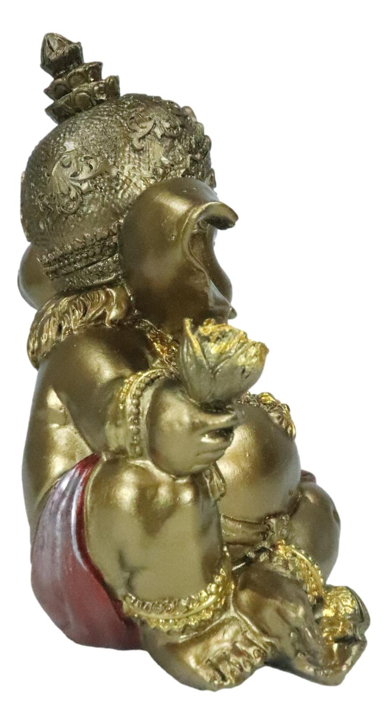Vastu Hindu Elephant God Baby Ganesha Ganapati Holding Lotus Flower Figurine
