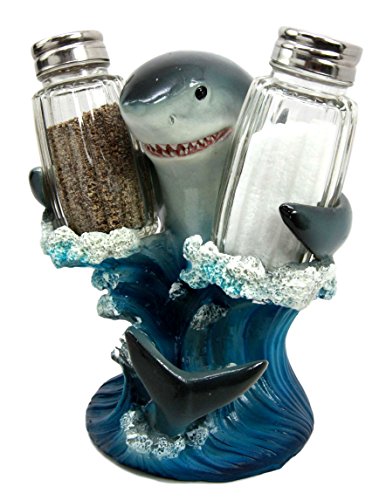 Ebros Ocean Apex Predator Great White Shark Salt And Pepper Shakers Holder Set