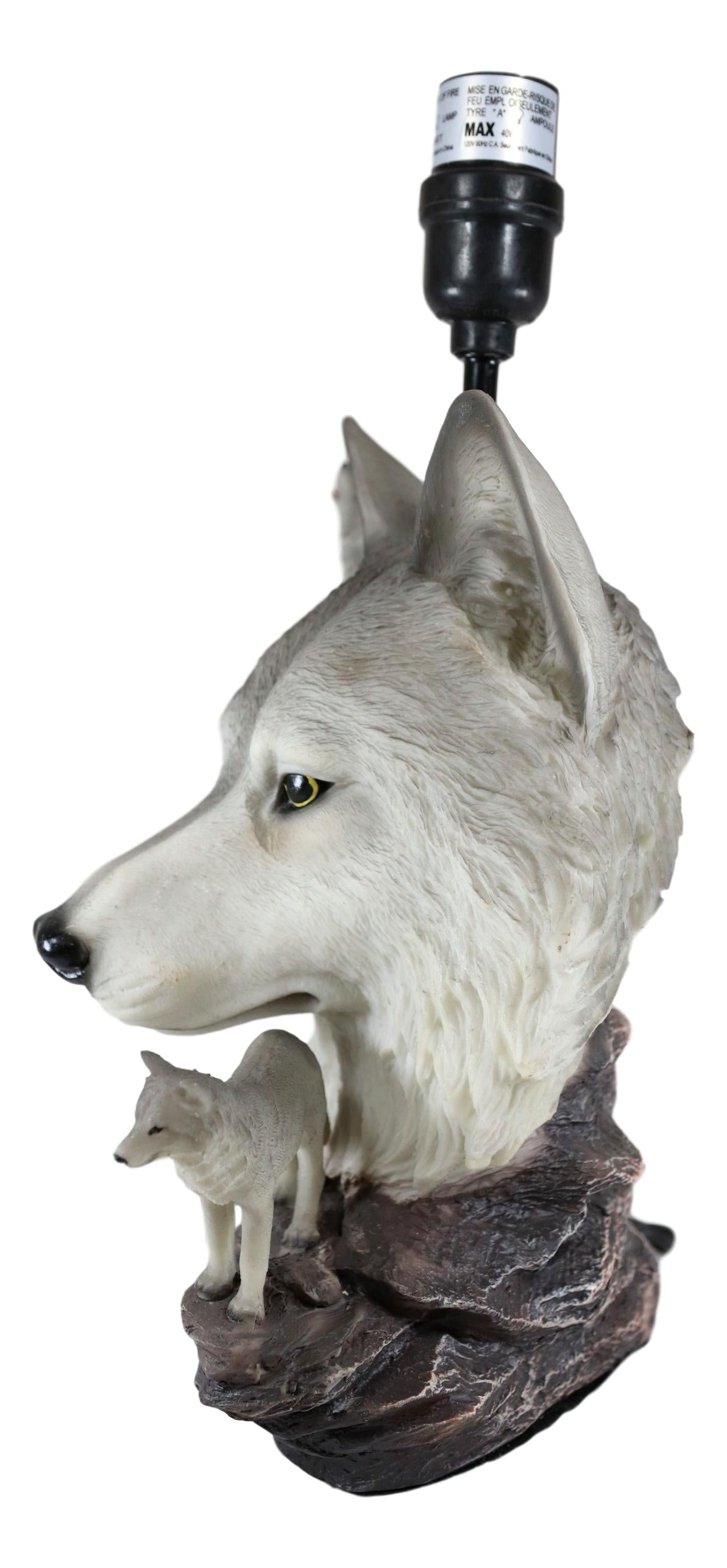 Gray Wolf Table Lamp Decor Wildlife Full Moon Howling Timber Wolf Pack - Ebros Gift