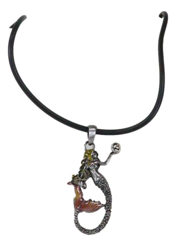 Ebros Pewter Mermaid Sirena Holding Moon Pendant with Enameled Highlights