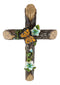 Rustic Western Butterfly Flitting On Flower Vines Faux Wooden Bark Wall Cross