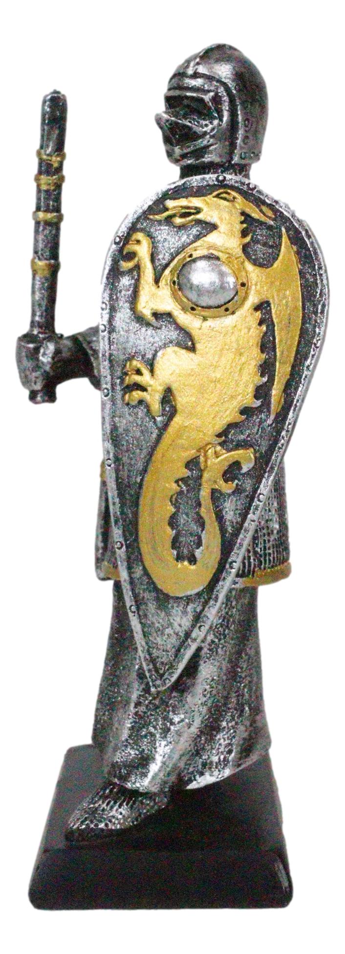 Suit Of Armor Medieval Knight With Axe And Large Dragon Shield Mini Figurine