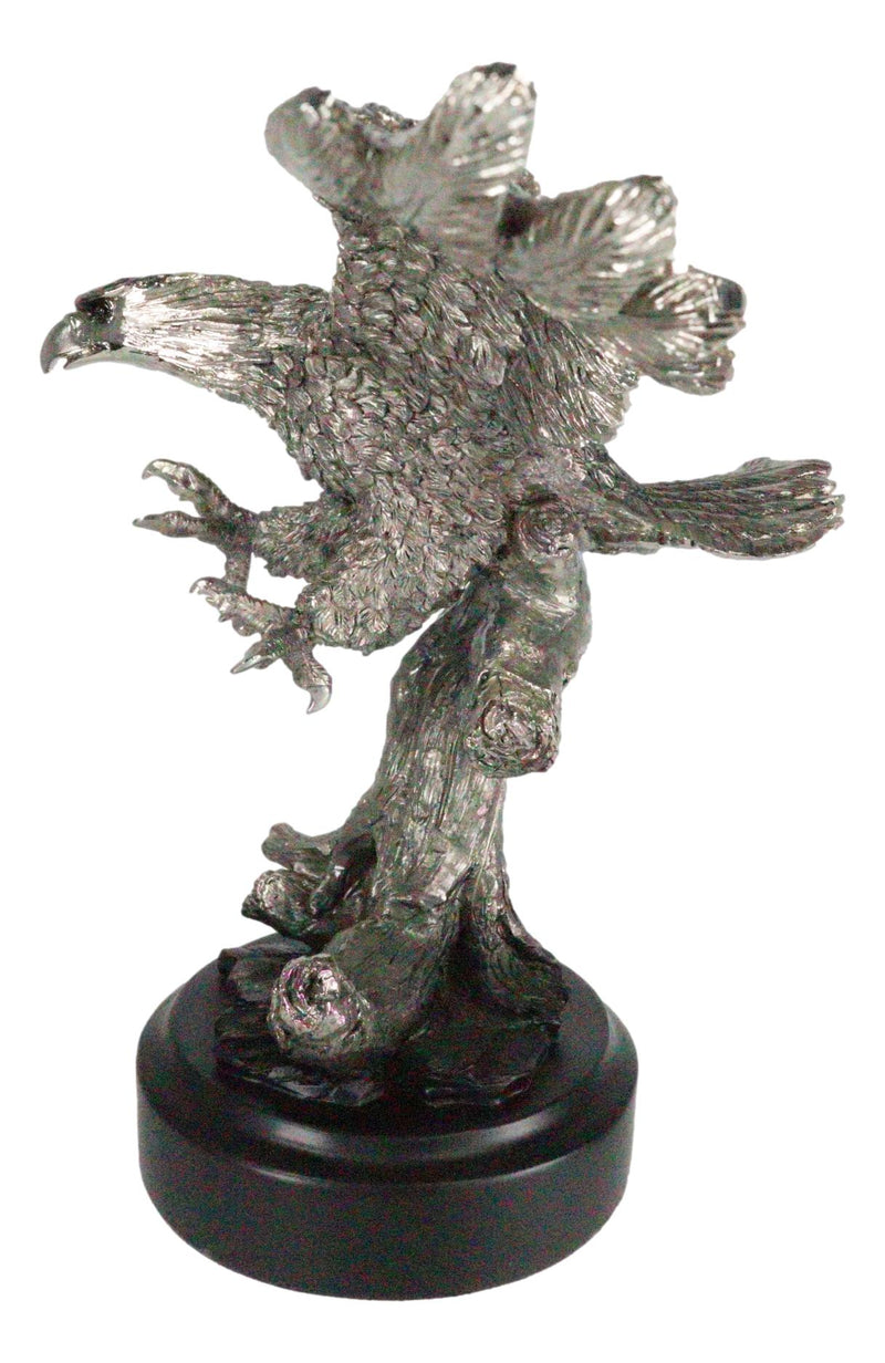 Large Majestic Electroplated Pewter Silver Bald Eagle Catching Prey Statue