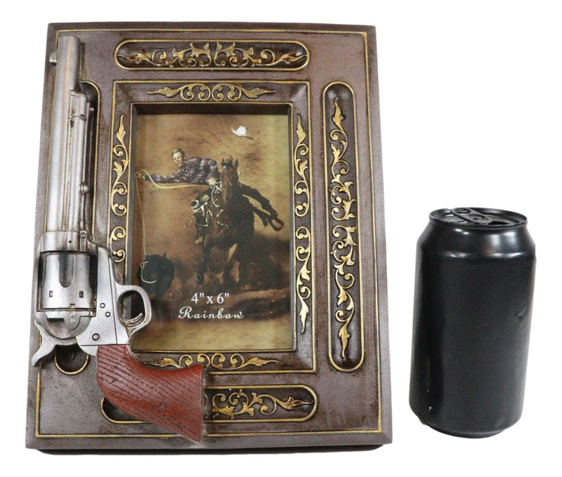 Rustic Western Revolver Gun Pistol Faux Wood 4"X6" Desktop Or Wall Picture Frame