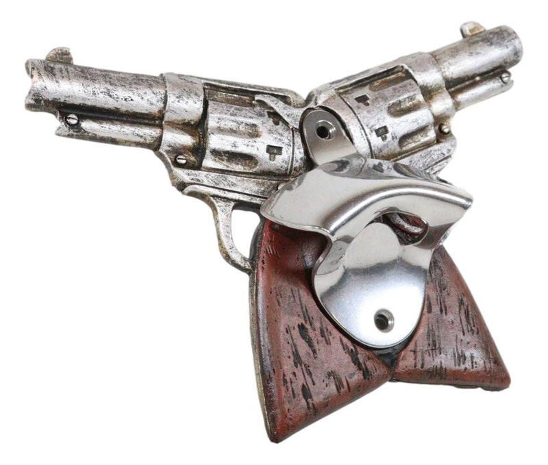 Rustic Western Cowboy Crossed Revolver Gun Pistols Wall Beer Bottle Cap Opener