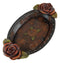 Vintage Western Red Roses Faux Tooled Leather Jewelry Tray Fruit Platter Dish