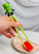 Green Love Panda Bear Reusable Training Chopsticks Set With Silicone Helper