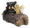 Ebros Large Honey Bee Black Bear & 2 Squirrel Besties By Tree Log Welcome Sign Statue