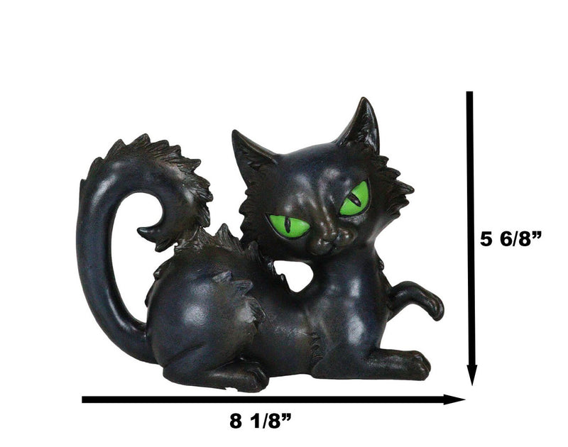 Wicca Witchcraft Mystical Curling Black Cat With Green Eyes Halloween Figurine
