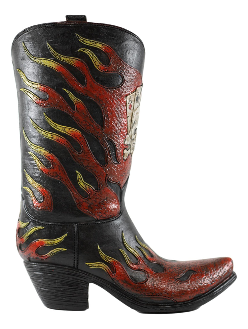 Western Flames Crossbones Skull Poker Cards Cowboy Boot Vase Planter Figurine