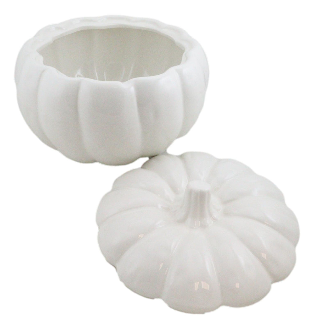 Ebros Ceramic Stoneware White Harvest Pumpkin Bowl With Lid 6"Diameter X 2Pieces