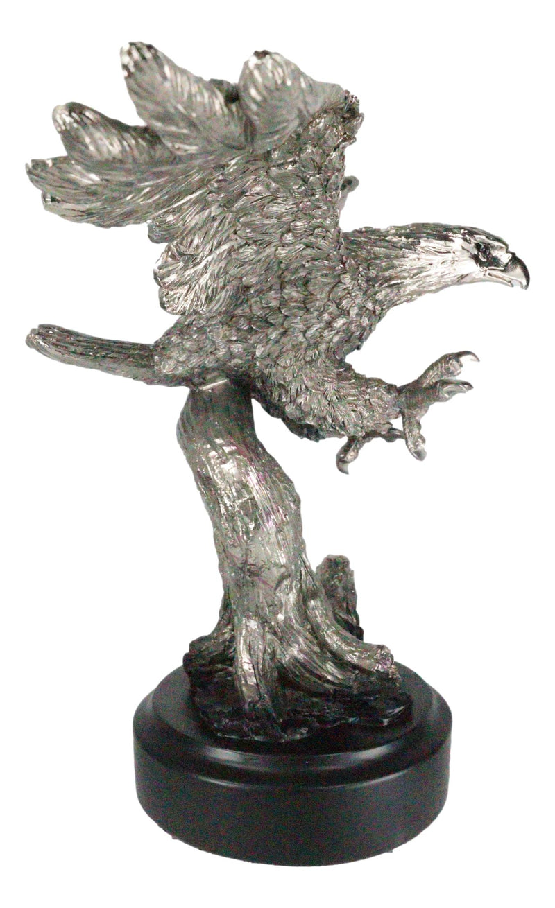 Large Majestic Electroplated Pewter Silver Bald Eagle Catching Prey Statue
