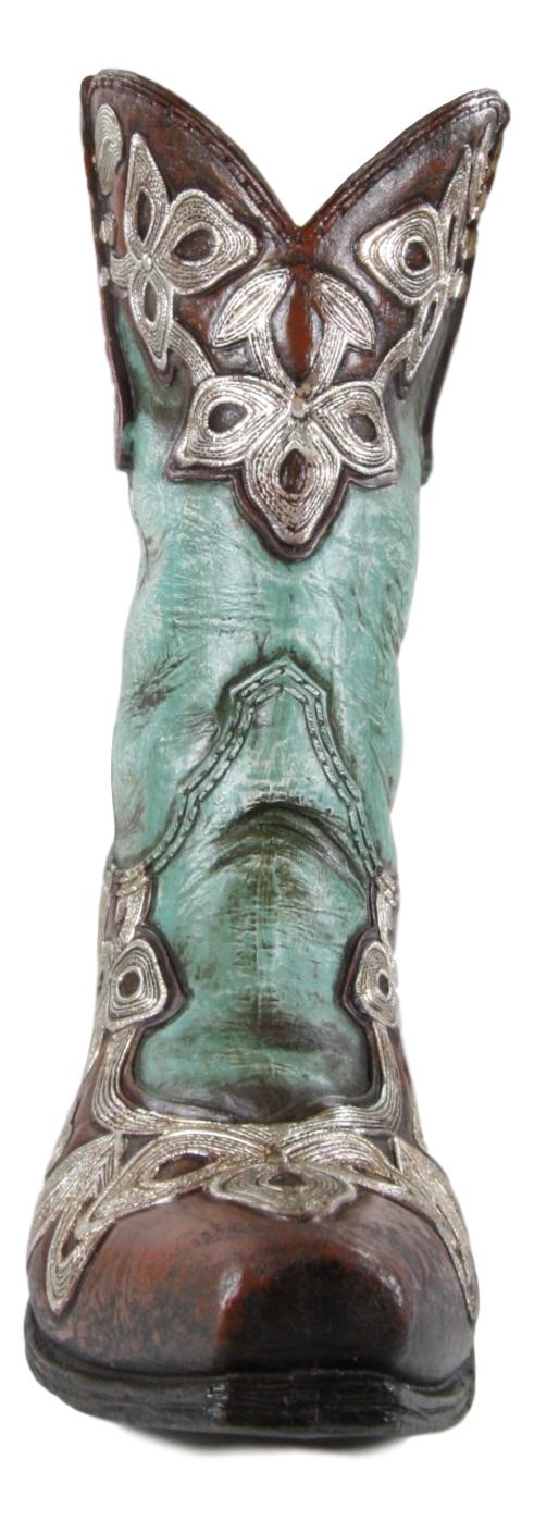 Ebros Rustic Western Turquoise Cowgirl Cowboy Boot Flower Vase Planter Figurine 9" H
